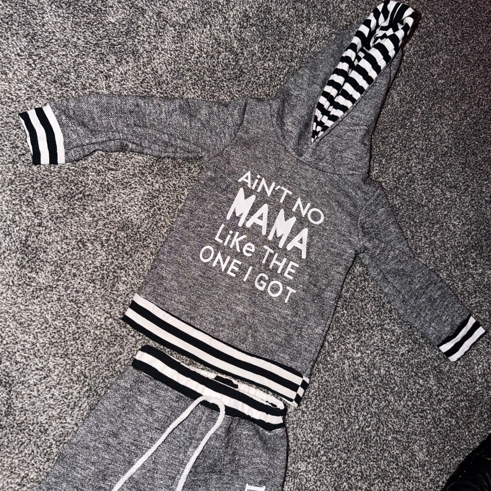Gray Striped Hoodie and Pants Set
